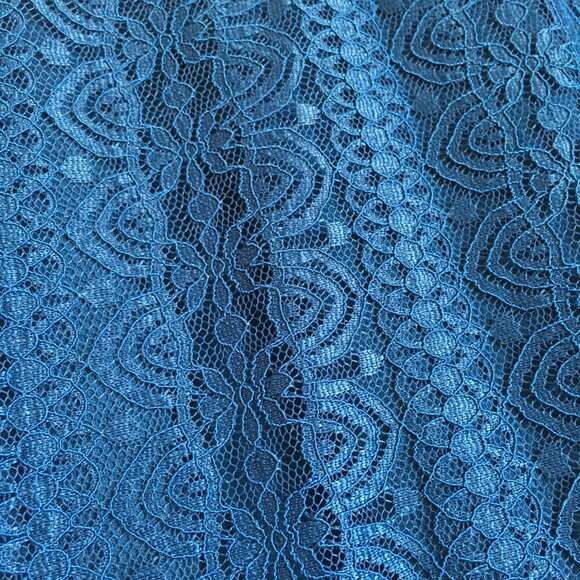 Cable & Gauge Peacock Blue Lacy Short Sleeve Lolita Mock Neck Top - Picture 9 of 16